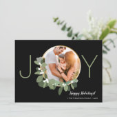 Moderne gouden krans vreugde kerstfoto kaart (Staand voorkant)