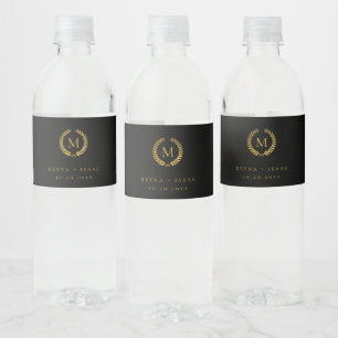 Moderne Gouden Laurel-krans Monogram Waterfles Etiket
