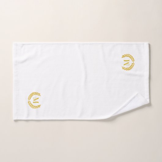 Moderne Gouden Laurel & Monogram op Wit Bad Handdoek (Handdoek)