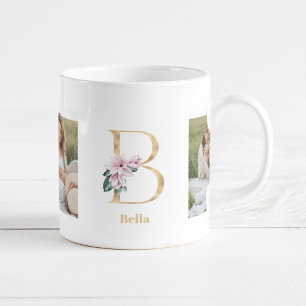 Moderne gouden letter B bloem   Twee foto-monogram Koffiemok