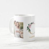 Moderne gouden letter C bloem | Twee foto-monogram Koffiemok (Voorkant links)