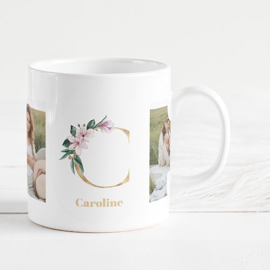 Moderne gouden letter C bloem | Twee foto-monogram Koffiemok