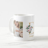 Moderne gouden letter E bloem | Twee foto-monogram Koffiemok (Voorkant links)