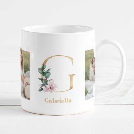 Moderne gouden letter G bloem | Twee foto-monogram Koffiemok