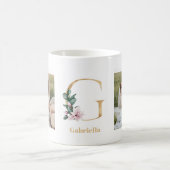 Moderne gouden letter G bloem | Twee foto-monogram Koffiemok (Center)