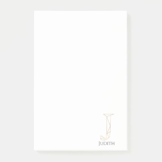 Moderne gouden letter J monogram gepersonaliseerd Post-it® Notes (Voorkant)
