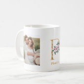 Moderne gouden letter P bloem | Twee foto-monogram Koffiemok (Voorkant links)