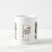 Moderne gouden letter P bloem | Twee foto-monogram Koffiemok (Center)