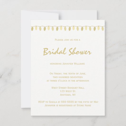 Moderne gouden lichten bruids douche uitnodigingen (Voorkant)