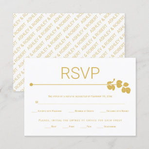 Moderne gouden lijn en tak met bruiloft bladeren RSVP kaartje