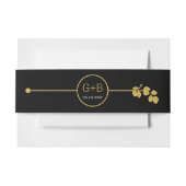 Moderne gouden lijn en tak met bruiloft bladeren uitnodigingen wikkel (Voorkant Voorbeeld)