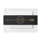 Moderne gouden lijn met blad en pijl bruiloft uitnodigingen wikkel (Voorkant Voorbeeld)