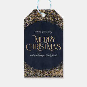 Moderne gouden marineblauw, prettige kersttekst cadeaulabel