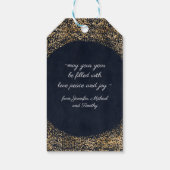 Moderne gouden marineblauw, prettige kersttekst cadeaulabel (Achterkant)