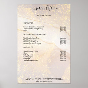 Moderne Gouden Marmer Glitter Salon Prijslijst Pos Poster
