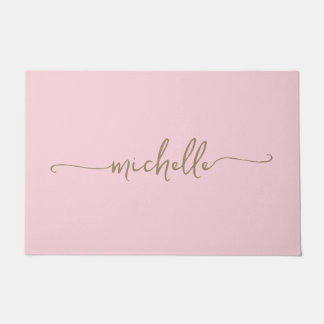 Moderne Gouden Monogram Naam Script Roze Roos  Deurmat
