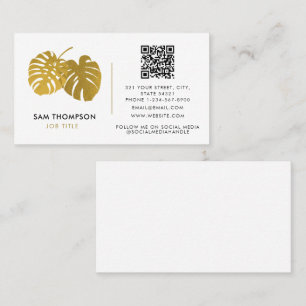 Moderne Gouden Monstera Tropische QR Code Sociale  Visitekaartje