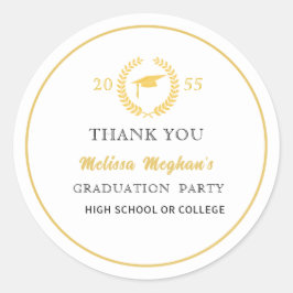 Moderne gouden muts afstudeerfeest bedankt ronde sticker