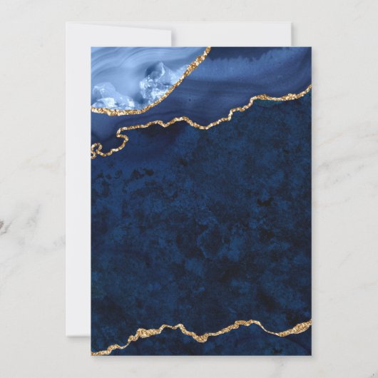 Moderne Gouden Navy Blauwe Marmer Agaat Trouwring Kaart (Achterkant)