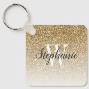 Moderne gouden ombre nepschitterende monogram vier sleutelhanger