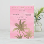 Moderne gouden palmboom roze chic save the date (Staand voorkant)
