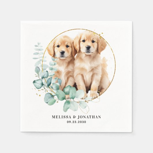 Moderne Gouden Retriever Custom Pet Dog Bruiloft Servet (Voorkant)