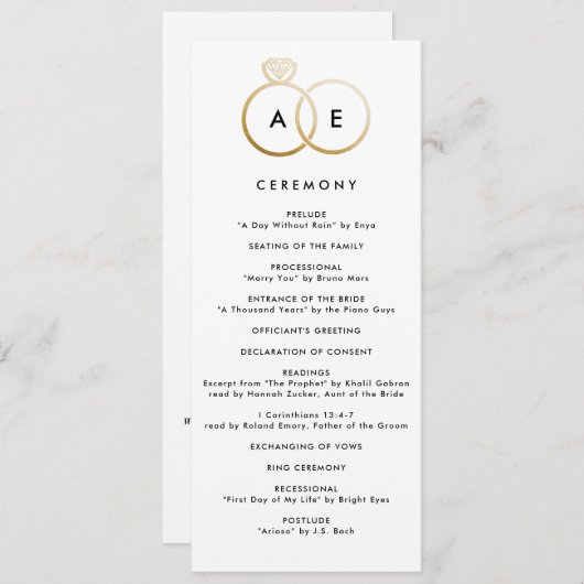 Moderne gouden ringen aangepaste bruiloft programm programma (Voorkant / Achterkant)