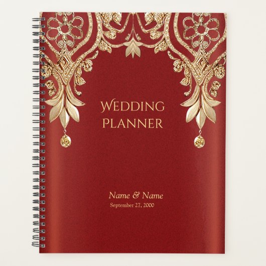 Moderne Gouden Rode Bloemplanner Planner (Voorkant)