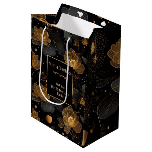 Moderne gouden rozen aangepaste naam medium cadeauzakje (Voorkant Gekanteld)