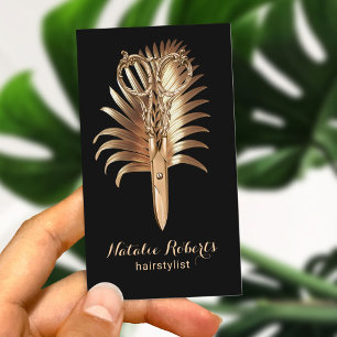 Moderne Gouden Schaar & Leaf Hair Stylist Salon SP Visitekaartje