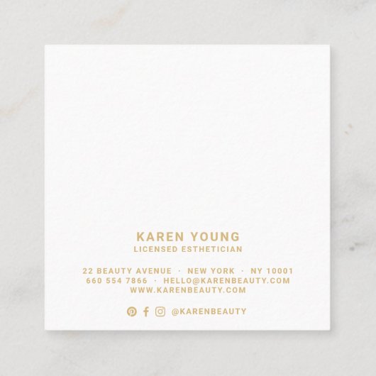 Moderne gouden schoonheidssalon blush roze witte m vierkante visitekaartje (Achterkant)