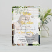 Moderne gouden script 2 foto's QR Code online RSVP Folie Uitnodiging (Staand Voorkant)