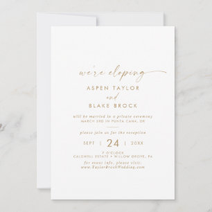 Moderne gouden script elopement-ontvangst uitnodig kaart