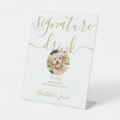 Moderne gouden script huwelijks huisdier handteken reclamebord met voetstuk (Voorkant)