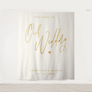 Moderne gouden script huwelijks welkom muurteken wandkleed