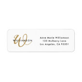 Moderne Gouden Script Monogram Retouradres Etiket (Voorkant)