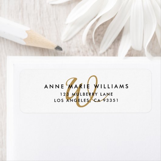 Moderne Gouden Script Monogram Retouradres Etiket (Insitu)