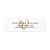 Moderne Gouden Script Monogram Retouradres Etiket (Voorkant)