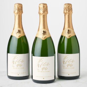 Moderne Gouden Script Typografie Huwelijk Sparkling Wijnetiket