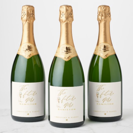 Moderne Gouden Script Typografie Huwelijk Sparkling Wijnetiket (Flessen)