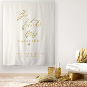 Moderne Gouden Script Typografie Huwelijk Wandkleed
