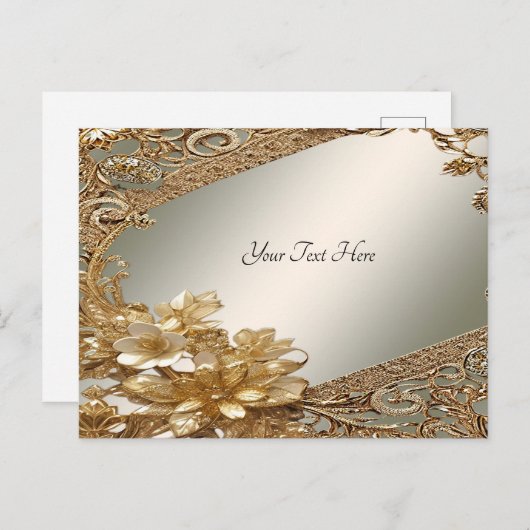 Moderne gouden sierlijke bloemen ansichtkaart briefkaart (Voorkant / Achterkant)