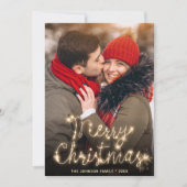 Moderne Gouden Sparkle Kerstmis FOTO QR-code Feestdagenkaart (Voorkant)