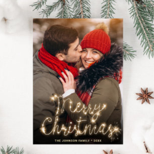 Moderne Gouden Sparkle Kerstmis FOTO QR-code Feestdagenkaart