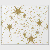 Moderne gouden sterrenwitte droog Xmas Cadeaupapier (Vlak)