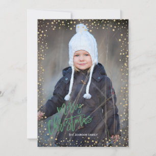 Moderne gouden stip met groene lettering Kerstmis Feestdagenkaart