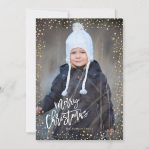 Moderne gouden stip met witte lettering Kerstmis Feestdagenkaart