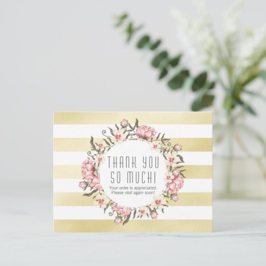 Moderne gouden strepen en roze Rozen Hartelijk dan Briefkaart (Staand voorkant)