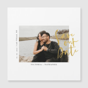 Moderne gouden trouwfoto Save The Date-magneet