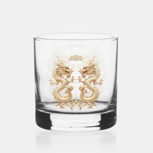 Moderne gouden tweehoofdige Dragon Custom Whisky Glas (Voorkant)